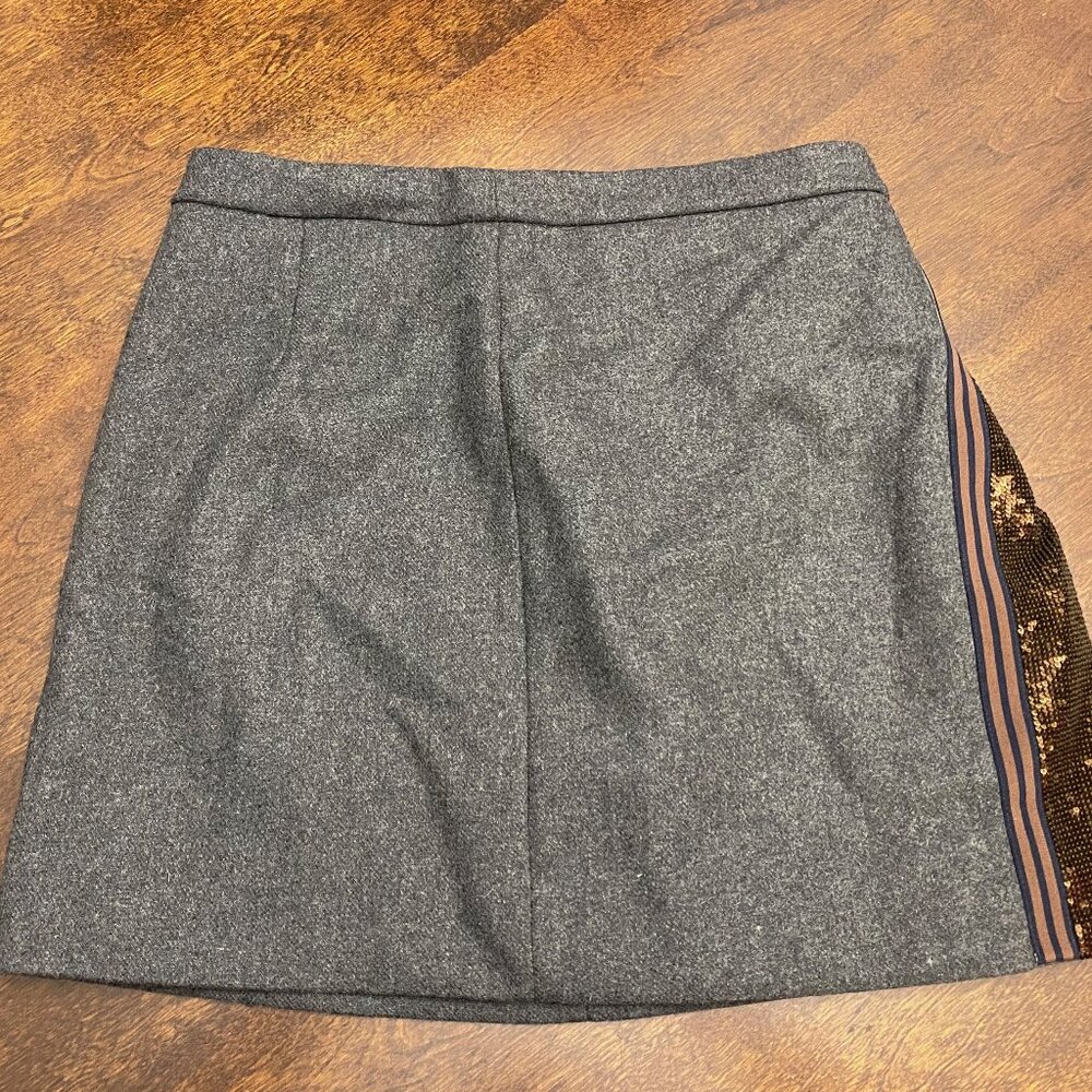 J. Crew Women's Origami Sequin Asymmetrical Faux Wrap Gray Lined Skirt Size 2
